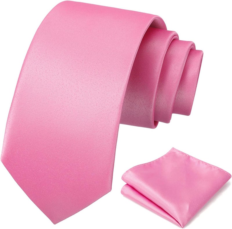 pensee Men's Tie Set Solid Pure Color 3.15" (8CM) Classic Formal Plain Necktie and Pocket Square Set For Men - Image 1
